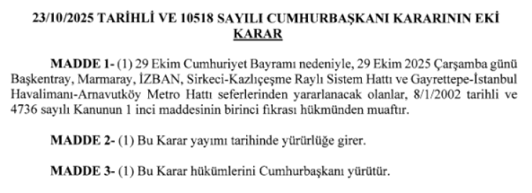 29 Ekim’de Toplu Taşıma Ücretsiz