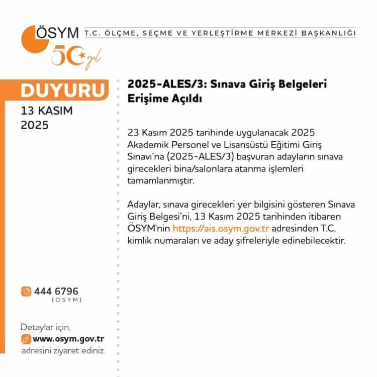 2025-ALES/3 Giriş Belgeleri Yayınlandı