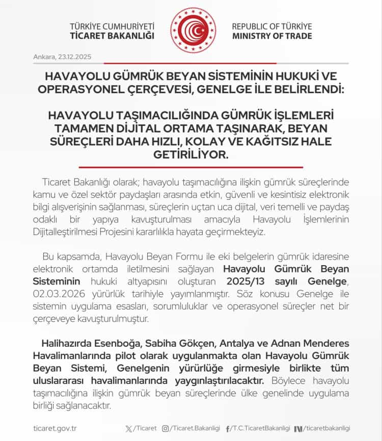 Havayolu Gümrük İşlemleri 2026’da Tamamen Dijitalleşiyor