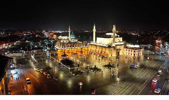 konya buyuksehirin seb i arus haftasina ozel aydinlatmalari sehri renklendirdi