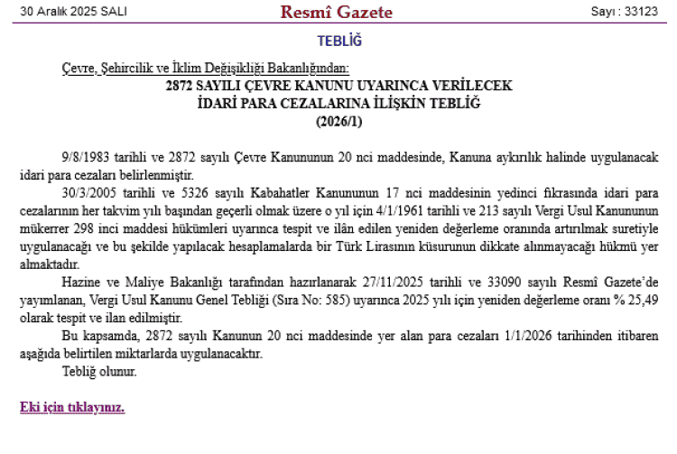GEKAP Oranları ve Çevre Cezaları Güncellendi