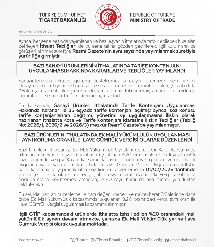 2026 İthalat Politikalarında Yeni Düzenleme