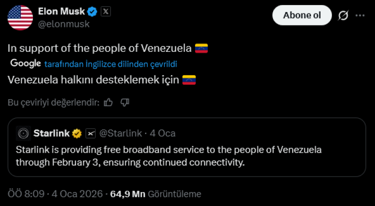 Musk’tan Venezuela Operasyonuna Dijital Destek