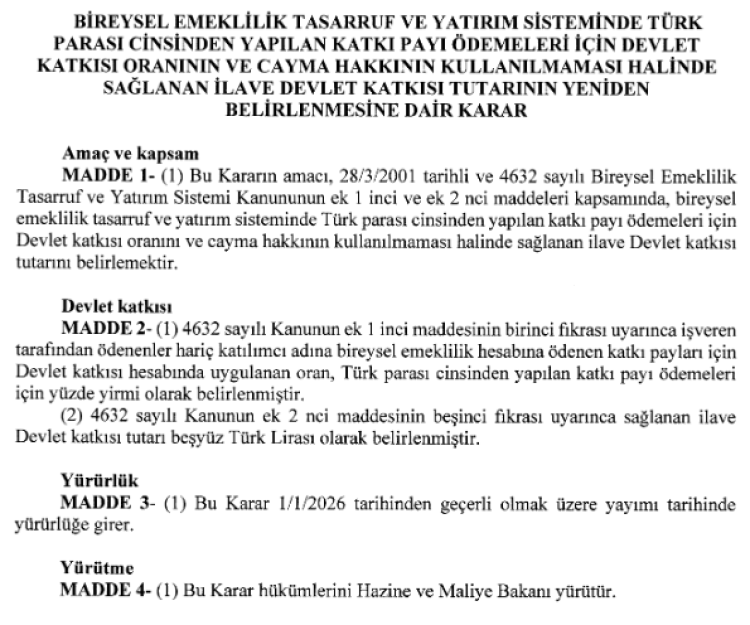 BES’te Devlet Katkısı %20 Olarak Belirlendi!