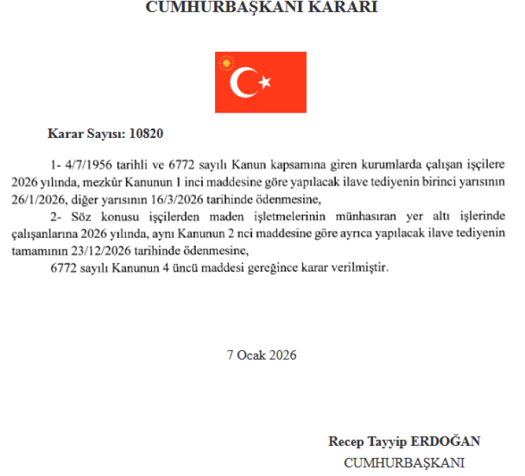 Kamuda Çalışan İşçiler İçin 2026 İlave Tediye Takvimi Netleşti